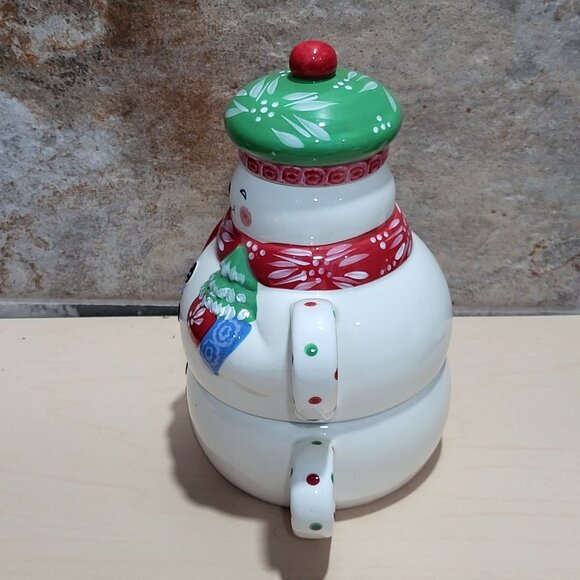 Temptations by Tara 3 Piece Ceramic Stacking Snowman Teapot Mug Cup Set - Picture 6 of 11